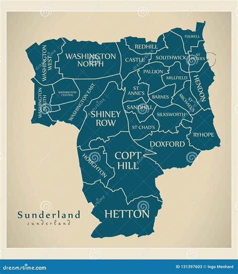 Modern City Map - Sunderland City of England with Wards and Titles UK ...