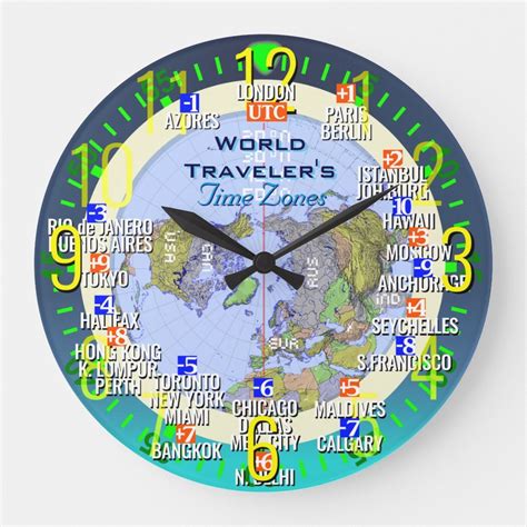 World Time Zones Large Clock