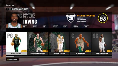 NBA 2K19: Boston Celtics Player Ratings and Roster