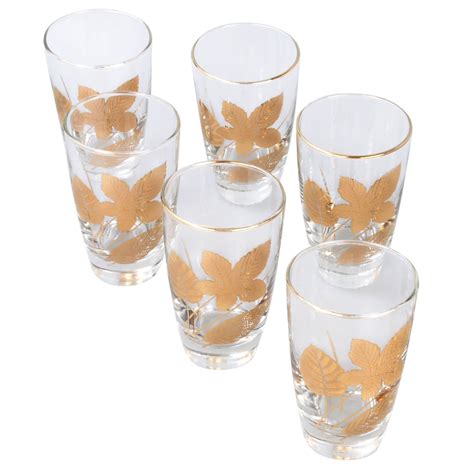 Vintage Gold Leaf Drinking Glasses - Set of 8 | Chairish