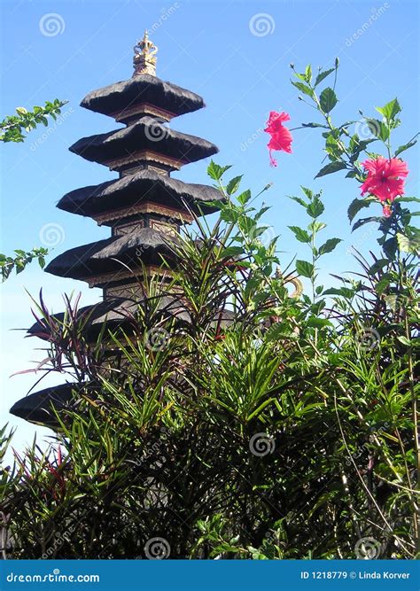 Bali Temple with Pink Flowers Stock Image - Image of exotic, pink: 1218779