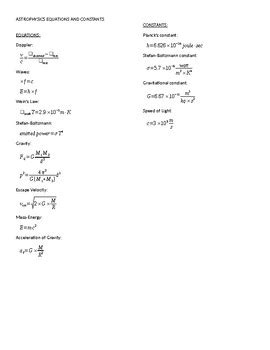 Astronomy Equations Sheet by Miss B's Physics and Astronomy | TPT