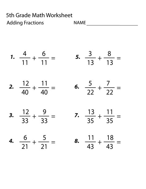 5th Grade Math Worksheets | Grade 5 math worksheets, Math fractions ...