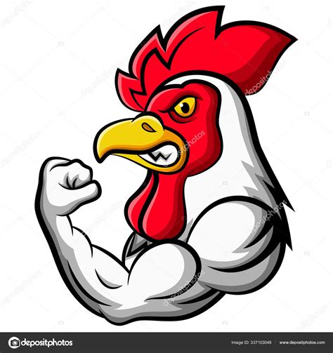 Cartoon Strong Chicken Mascot Design Stock Illustration by ©dagadu #337103048