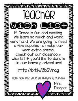 Teacher Wish List FREEBIE by TheHappyTeacher | TPT