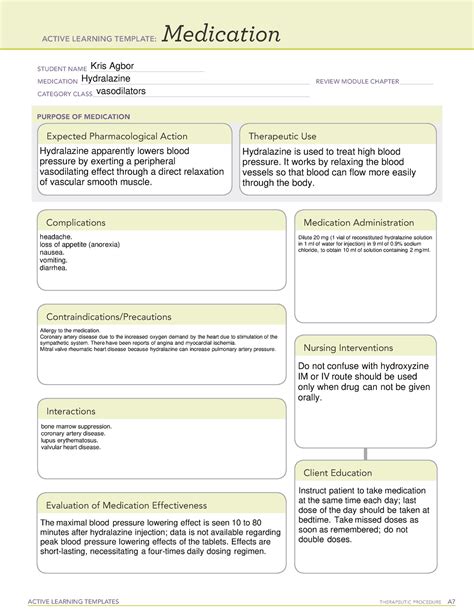 Hydralazine - Med Cards - ACTIVE LEARNING TEMPLATES THERAPEUTIC ...