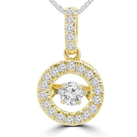 Round Cut Dancing Diamond Halo Pendant Necklace With Chain in Yellow Gold - #SKP15329-20-Y ...