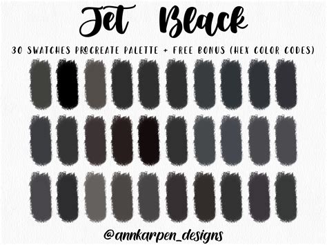 Jet Black Procreate Palette, 30 HEX Color Codes, Instant Digital Download, iPad Pro Art ...