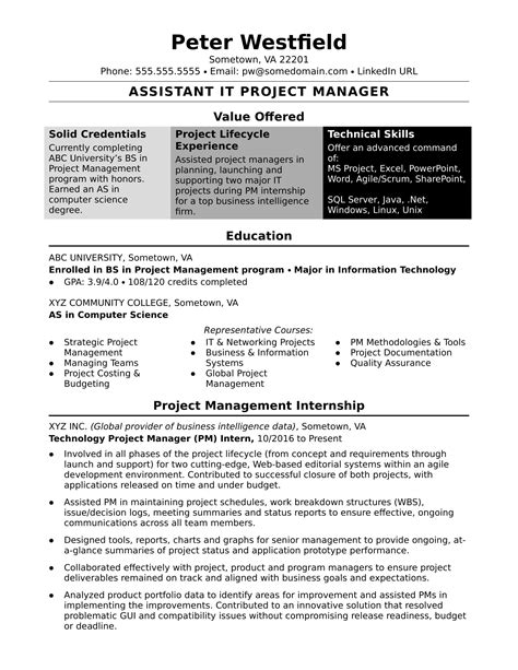 Project management resume example - menscape