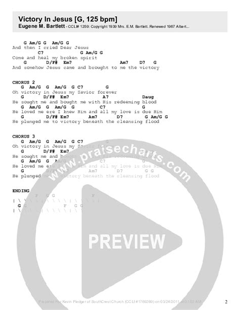 Victory In Jesus Chords PDF (Kevin Pledger) - PraiseCharts