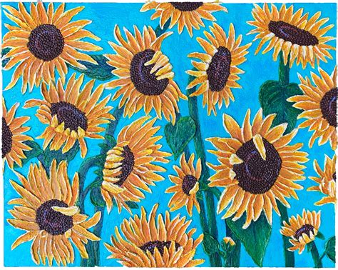 Sunflower Field - Original Sculpted Acrylic Painting