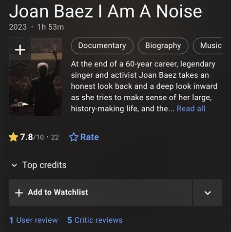 Joan Baez : I Am A Noise (online) : r/joanbaez