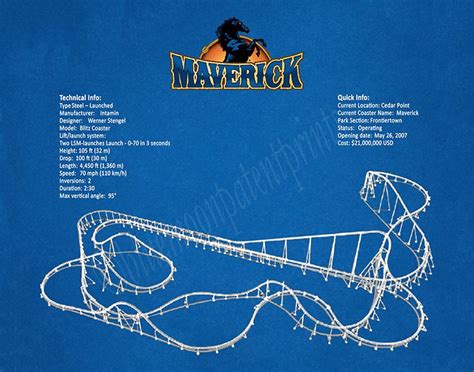 Maverick Roller Coaster Drawing, Cedar Point Roller Coaster, Maverick ...