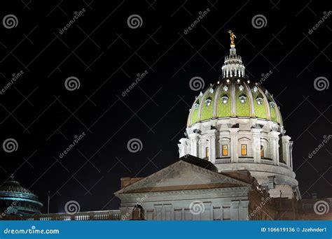 Pennsylvania State Capitol Building Dome at Night Stock Photo - Image ...