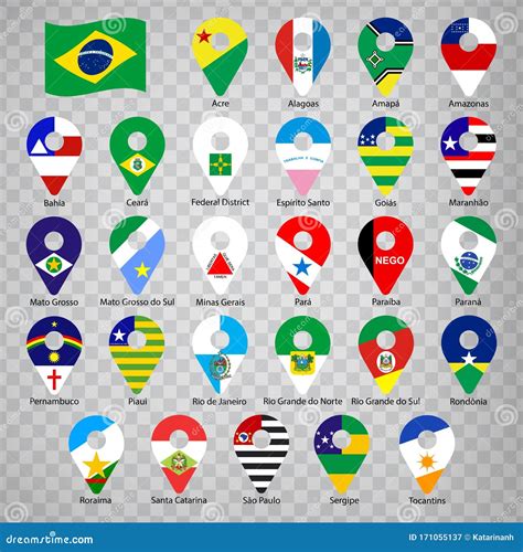 Twenty Seven Flags States of Brazil - Alphabetical Order with Name. Set ...