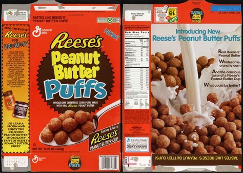 General Mills - Reese's Peanut Butter Puffs cereal box - NEW! - 1994 Puffs Cereal, Pops Cereal ...