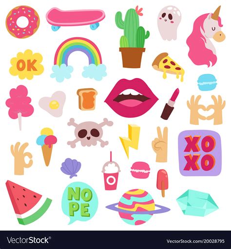 Girl fashion symbols stickers patches cute Vector Image