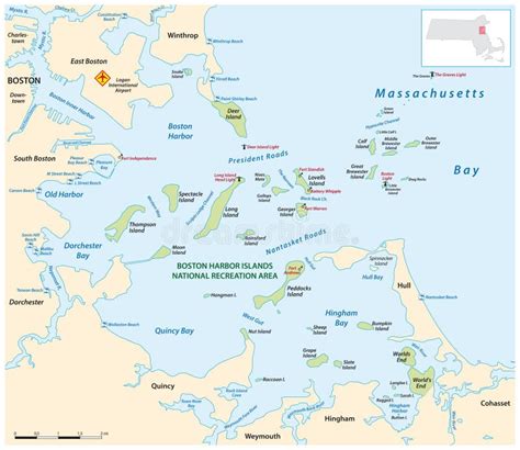 Boston Harbor Islands National Recreation Area Map, Massachusetts, USA Stock Vector ...