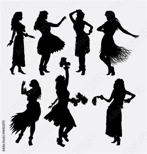 Hawaiian hula girl. Posing, dancing, sensual and sexy woman silhouette. Good use for symbol ...