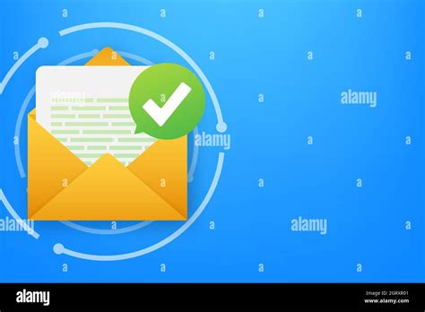 Opened envelope and document with green check mark. Verification email. Vector illustration ...