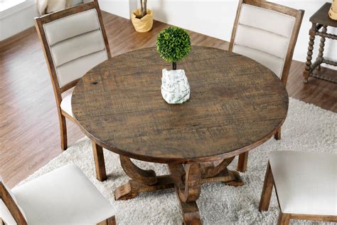 Furniture of America Wenslow 5-Piece Rustic Antique Oak Round Dining Table Set - Walmart.com