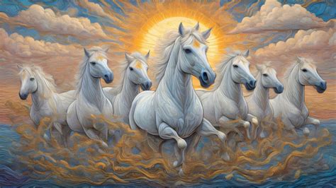 7 running horses in the sky landscape painting | 7 horses running painting vastu wallpaper ...