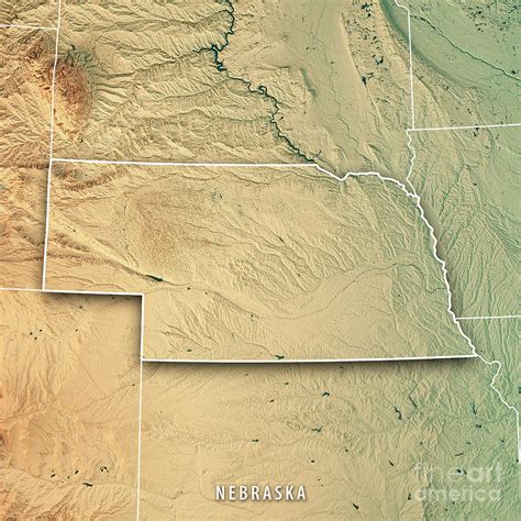 Nebraska State USA 3D Render Topographic Map Border Digital Art by ...