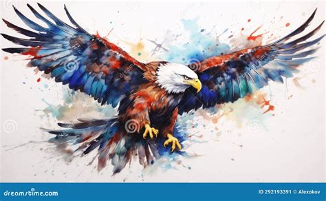 Dynamic Watercolor Eagle Soaring High with Spread Wings on White ...