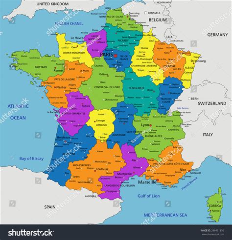 Colorful France Political Map Clearly Labeled: стоковая векторная ...