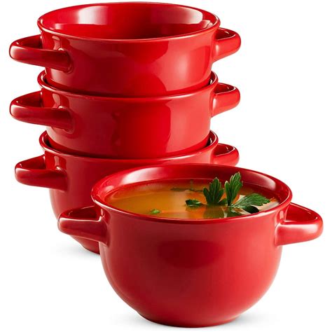 Kook Soup Bowls Crocks with Handles, 18 oz, Set of 4, Red - Walmart.com ...