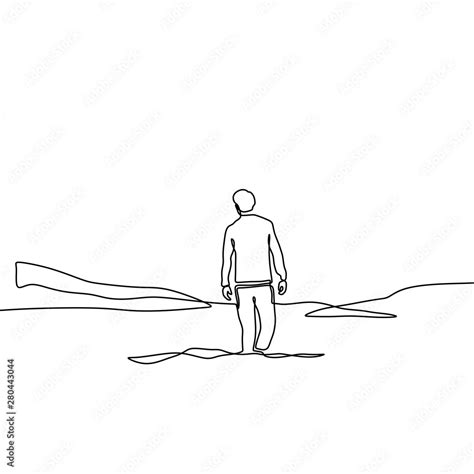 Continuous line drawing of lonely man on valley minimalism design on ...