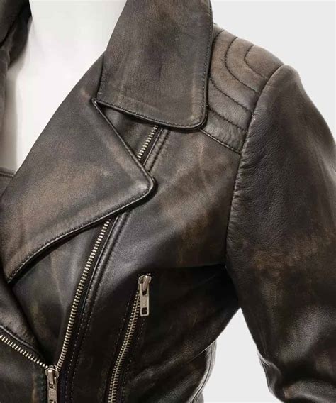 Womens Distressed Biker Vintage Leather Jacket - Danezon