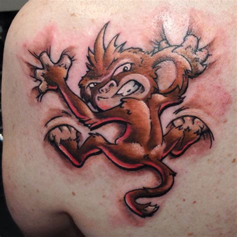 monkey shoulder tattoo | Monkey tattoos, Back tattoo, Back tattoos