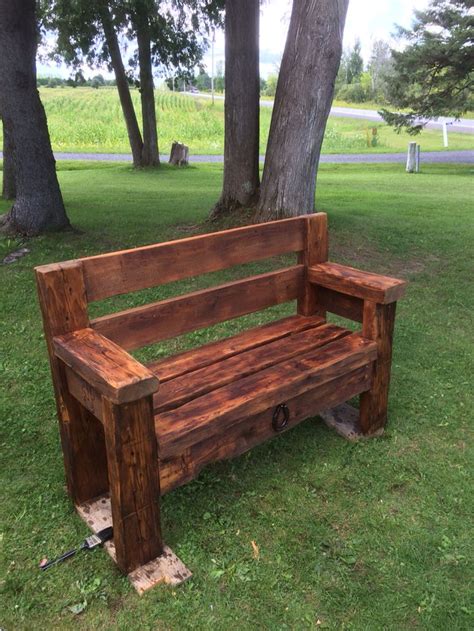 6x6 barn beam sawed in half . Made a nice sturdy bench | Garden bench diy, Rustic outdoor ...