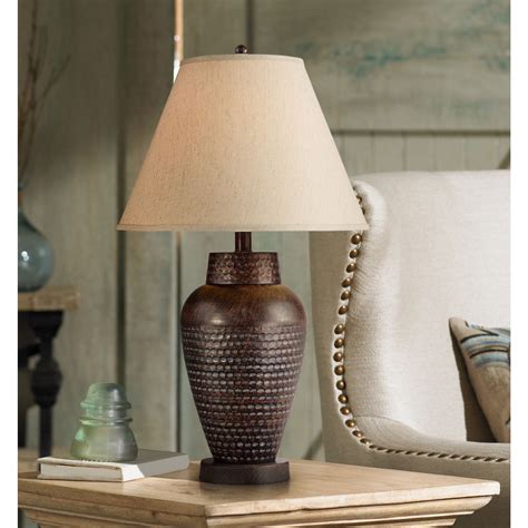 Regency Hill Modern Table Lamp Rustic Hammered Bronze Metal Vase Natural Linen Empire Shade for ...