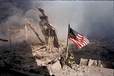 Firemen Raise the Flag at Ground Zero, Two World Financial Center, New ...