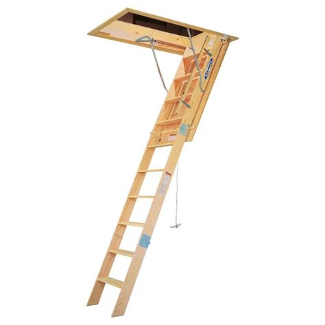 Werner 8.75-ft to 10.25-ft. (Rough Opening: 22.5-in x 54-in) Folding Wood Attic Ladder with 350 ...