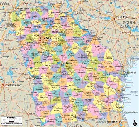 Map of the State of Georgia - map includes cities, towns and counties outline. | Georgia map ...
