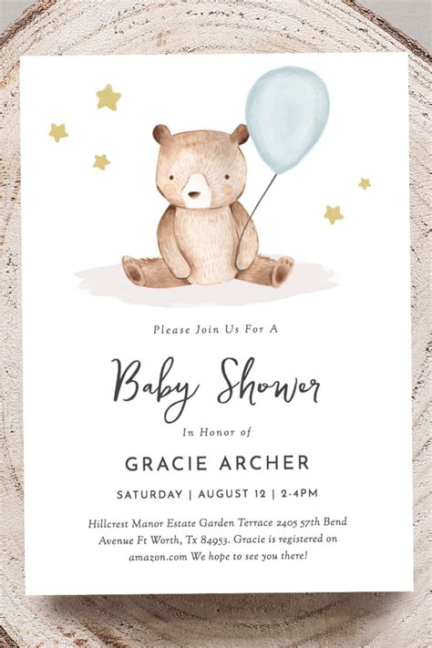 Boy Teddy Bear Baby Shower Invitation Template Bear Baby Shower Invitation Boy, Cute Teddy Bear ...