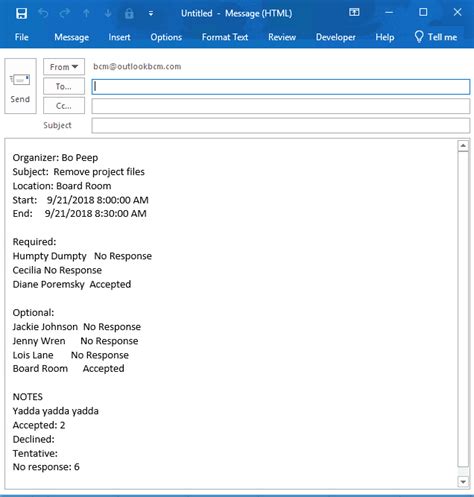 Create a List of Meeting Attendees and Responses