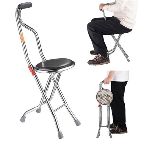 TheLAShop Folding Cane Seat 4 Legged Lightweight Stainless Steel Support 240lbs | Walking cane ...