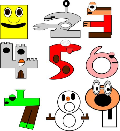 Clip art of cartoon animal number from 1 to 9 | Public domain vectors