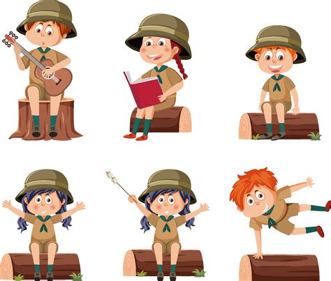 Set of cartoon character in camping outfit 11778548 Vector Art at Vecteezy