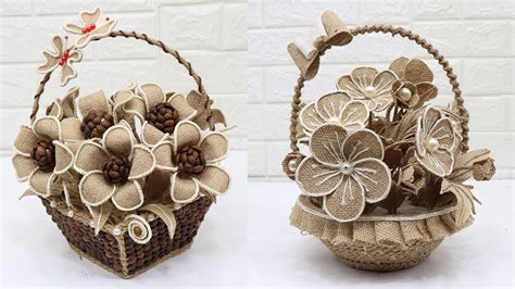 4 Beautiful Jute Flower Basket | Home decorating ideas handmade - YouTube | Jute flowers, Jute ...