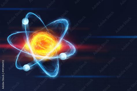 Atomic structure. Futuristic concept on the topic of nanotechnology in science. The nucleus of ...