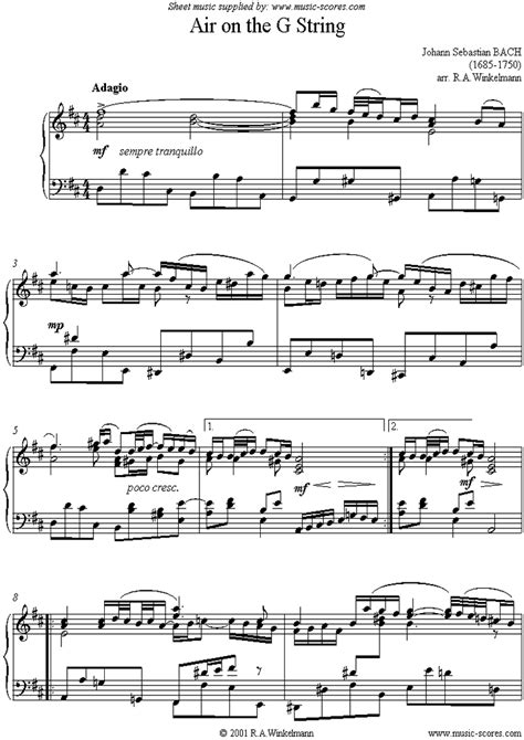 Bach. Orchestral Suite No.3, 2nd mvt Air on G piano classical sheet music