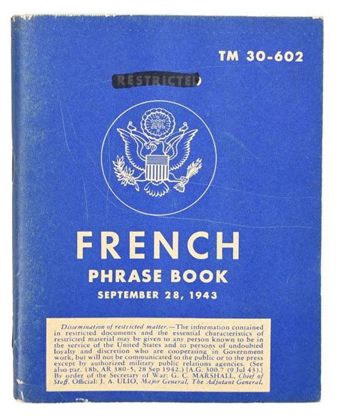 WorldWarCollectibles | US WW2 French Phrase Book