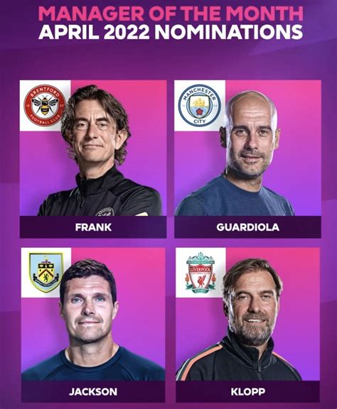 Premier League Manager of the Month Nominations for April 2022 : soccer