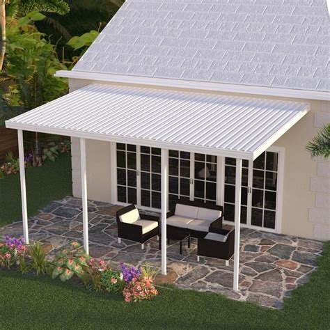 12 ft. Deep x 20 ft. Wide White Attached Aluminum Patio Cover -4 Posts | Aluminum patio covers ...