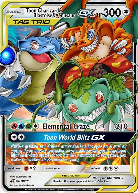 Toon Charizard, Blastoise & Venusaur GX Custom Pokemon Card | Pokemon ...